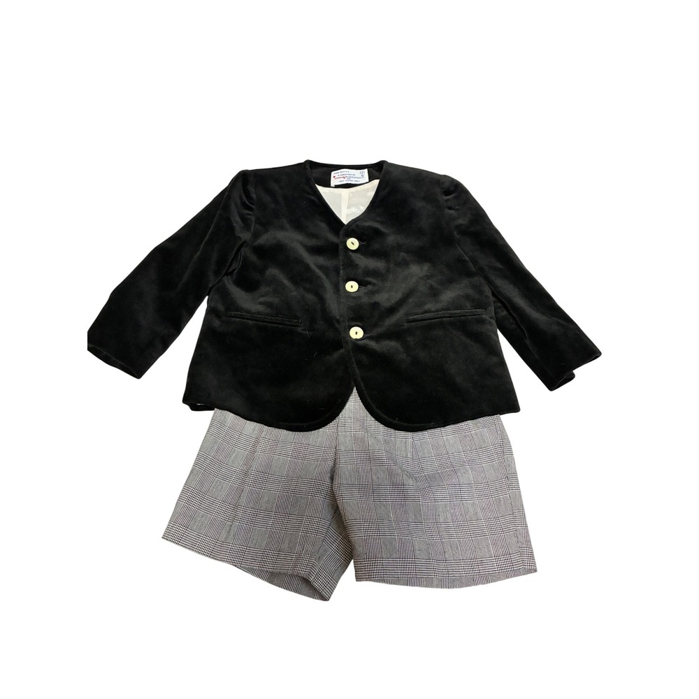 Imp Originals Shorts Set Boys 2 Black Grey Excellent Velvet Plaid Vintage USA